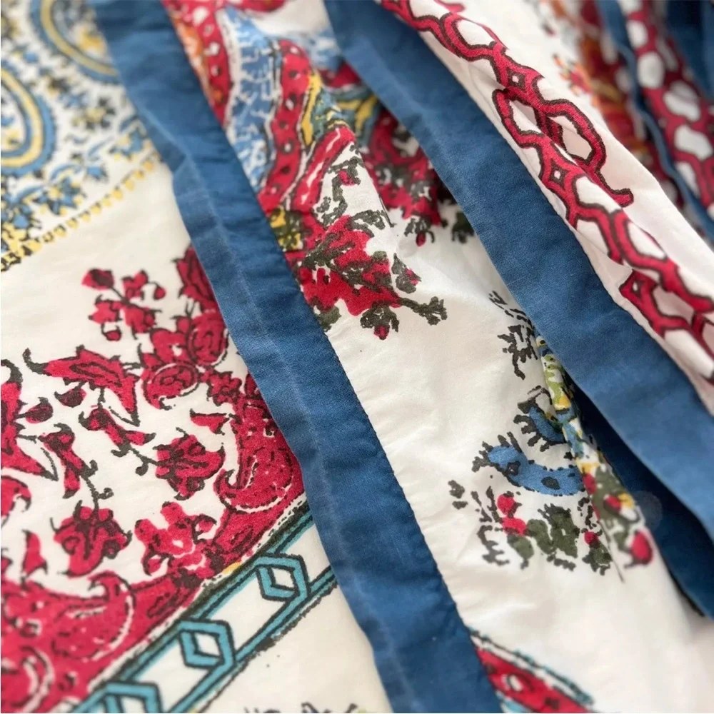 Pottery Barn Aurora Medallion Queen Duvet Cover Floral Paisley Red Blue White PB